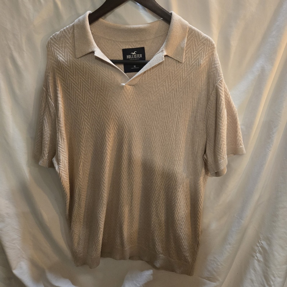 Hollister Beige Knit Short Sleeve Shirt Mens XL - Picture 1 of 5